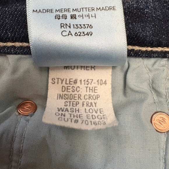 MOTHER Insider Crop Step Fray Blue Denim Jeans Love on the Edge Heart Size 27 - Picture 15 of 16